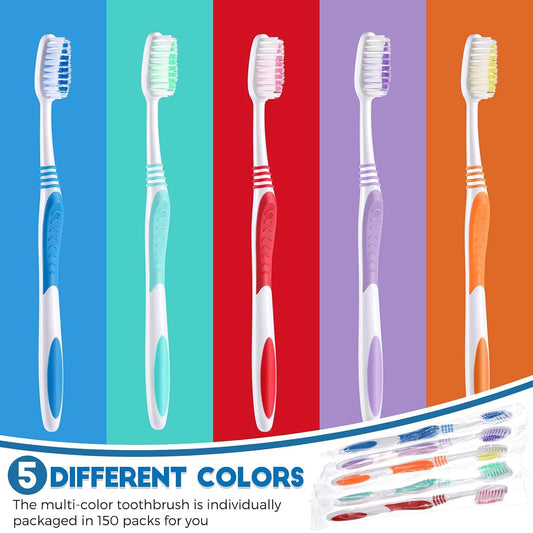 150 Pieces Individually Wrapped Toothbrushes Manual Disposable Travel Toothbrush Medium Sot Bristle Tooth V1259-DP01-F-492