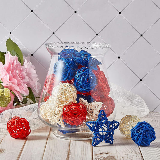 30 Pcs 4th o July Rattan Ball Decorations, Patriotic Red Blue White Stars or USA 250th Anniversary Home Decor V1259-DP01-F-493