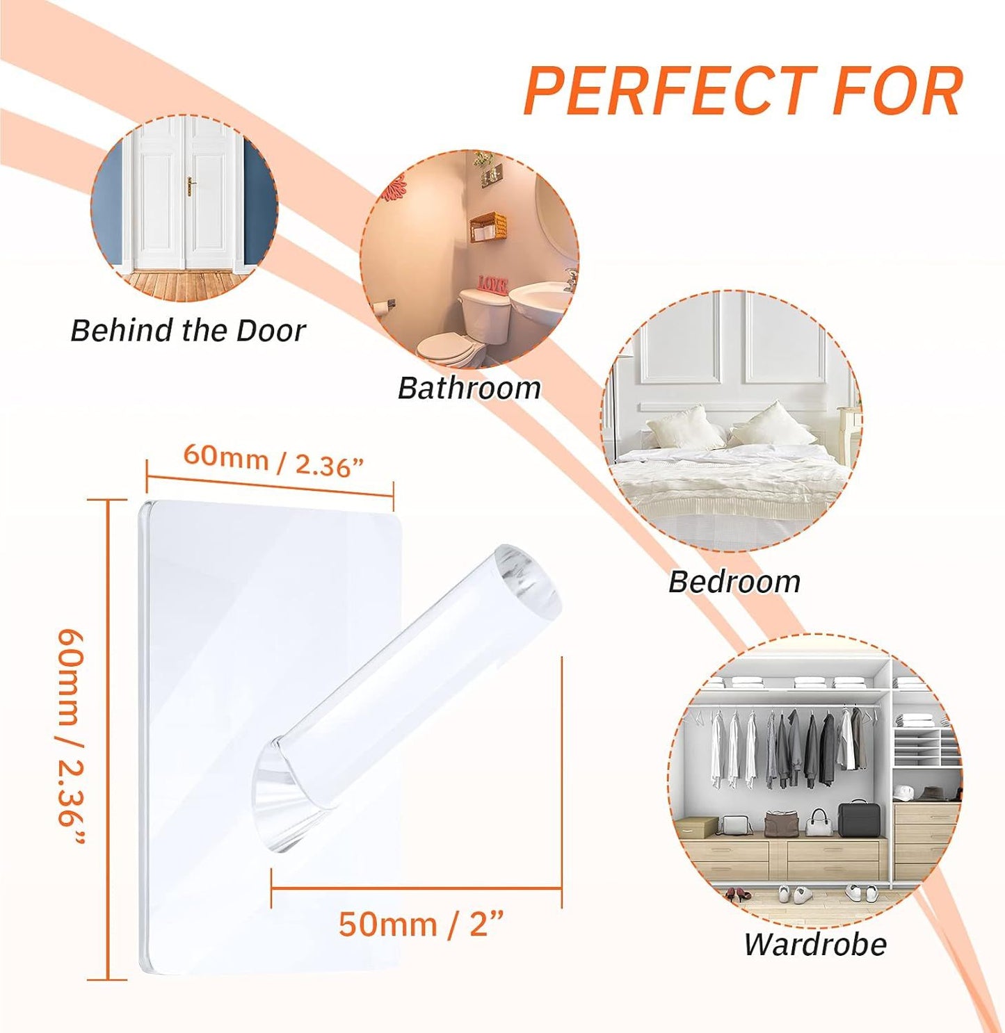 12 Pieces Acrylic Wall Mounted Coat Hooks Hat Rack Robe Single Organizer Adhesive Clear Wall Hook Decorative V1259-DP01-F-498