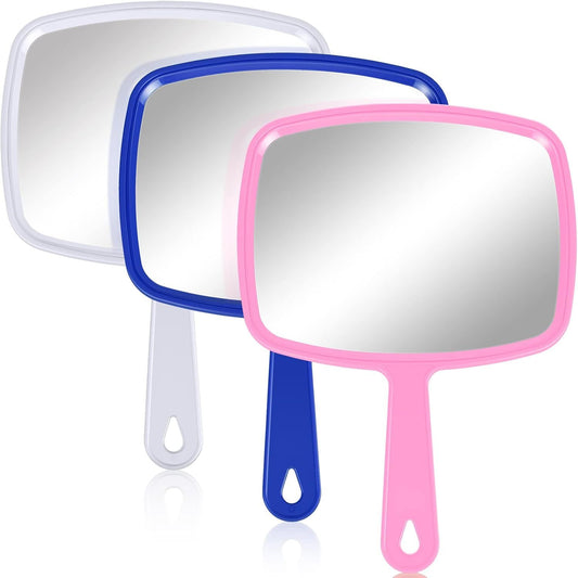 3 Pcs Hand Handheld Mirrors with Handle Bulk, Small Portable Salon Barber Hairdressing Vanity Cosmetic Mirror V1259-DP01-F-499
