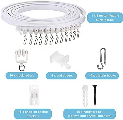 lexible Bendable Ceiling Curtain Track, 9.8t/16.4t(5m), Ceiling Mount or Curtain Rail with Track, Room V1259-DP01-F-503