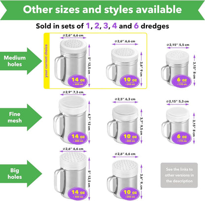 [10oz + 10oz + 14oz] Stainless Steel Dredge Shaker Bundle - by V1259-DP01-F-507