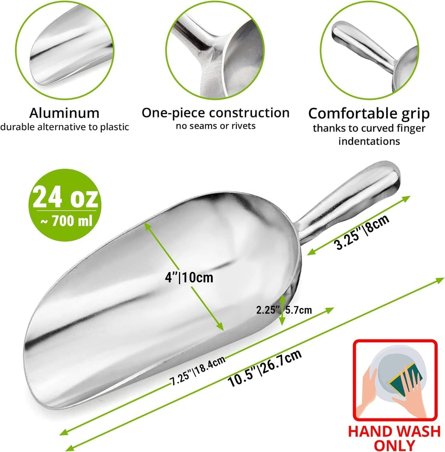 [Set o 2] 24oz + 85oz Metal Scoops or Ice Machine - Large Aluminum Ice Scoop Bundle - Hand Wash Only V1259-DP01-F-508