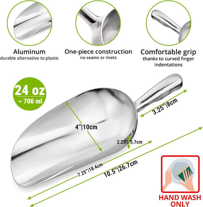[Set o 2] 24oz + 85oz Metal Scoops or Ice Machine - Large Aluminum Ice Scoop Bundle - Hand Wash Only V1259-DP01-F-508