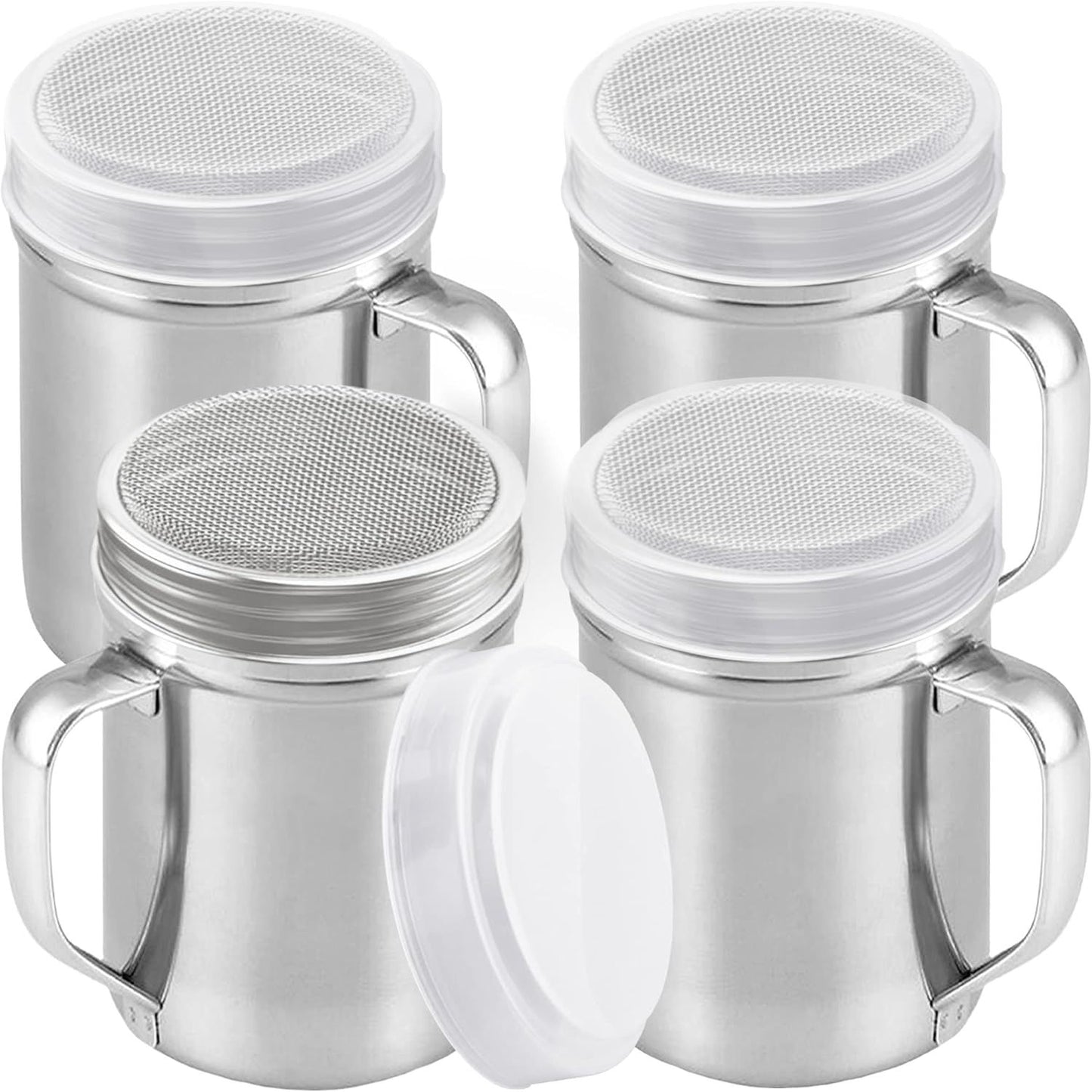 14 Ounce Powdered Sugar Shaker Duster With Handle - ine Mesh - With Plastic Cap - Pack o 4 V1259-DP01-F-509