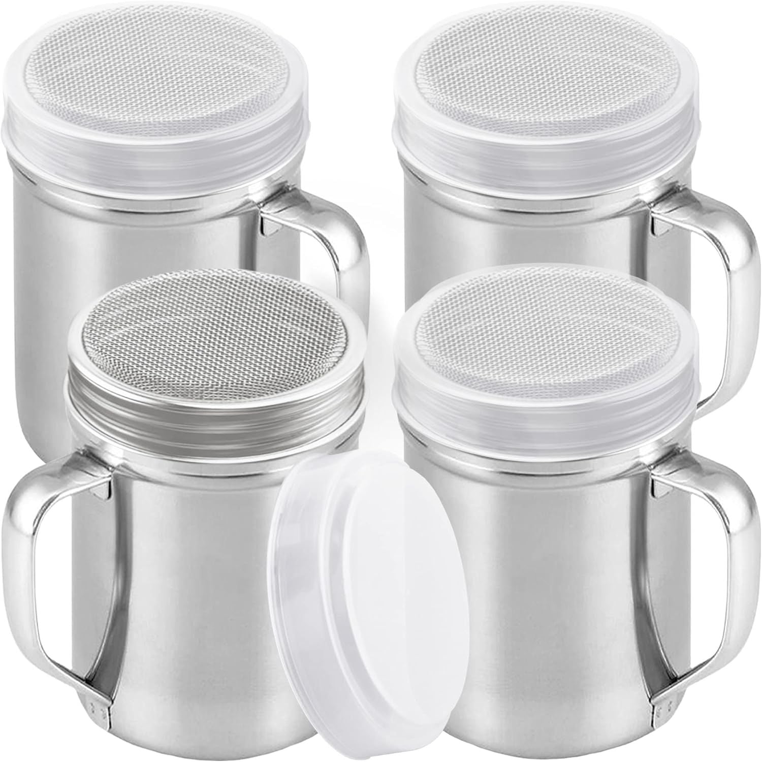 14 Ounce Powdered Sugar Shaker Duster With Handle - ine Mesh - With Plastic Cap - Pack o 4 V1259-DP01-F-509