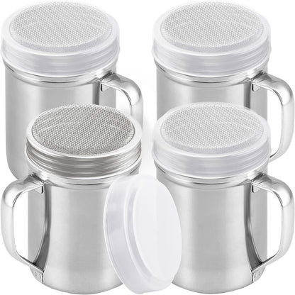 14 Ounce Powdered Sugar Shaker Duster With Handle - ine Mesh - With Plastic Cap - Pack o 4 V1259-DP01-F-509
