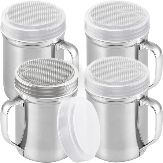 14 Ounce Powdered Sugar Shaker Duster With Handle - ine Mesh - With Plastic Cap - Pack o 4 V1259-DP01-F-509