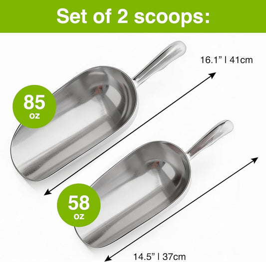 [2-Pack] 58oz + 85oz Metal Scoops or Ice Machine - Large Aluminum Ice Scoop Set - Hand Wash Only V1259-DP01-F-510