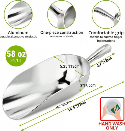[2-Pack] 58oz + 85oz Metal Scoops or Ice Machine - Large Aluminum Ice Scoop Set - Hand Wash Only V1259-DP01-F-510