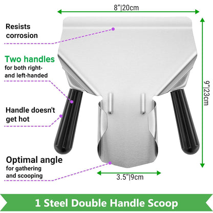Double Handle Concession Popcorn Scoop + 12 oz Aluminium Popcorn Scoop + [2-pcs] 10 oz Dredge Shakers Bundle V1259-DP01-F-512