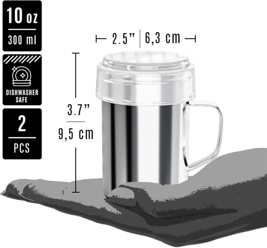 [2-pcs] 10 oz Powdered Sugar Shakers + [1-pc] 10 oz Stainless Steel Salt Pepper Dredge Shaker - All with V1259-DP01-F-520
