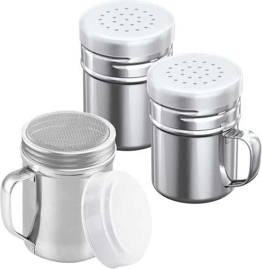 [1-pc] 6 oz Powdered Sugar Shaker Duster + [2-pcs] 6 oz Stainless Steel Salt Pepper Dredge Shakers - All with V1259-DP01-F-522