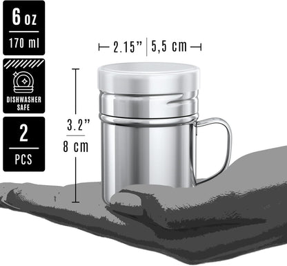 [1-pc] 6 oz Powdered Sugar Shaker Duster + [2-pcs] 6 oz Stainless Steel Salt Pepper Dredge Shakers - All with V1259-DP01-F-522