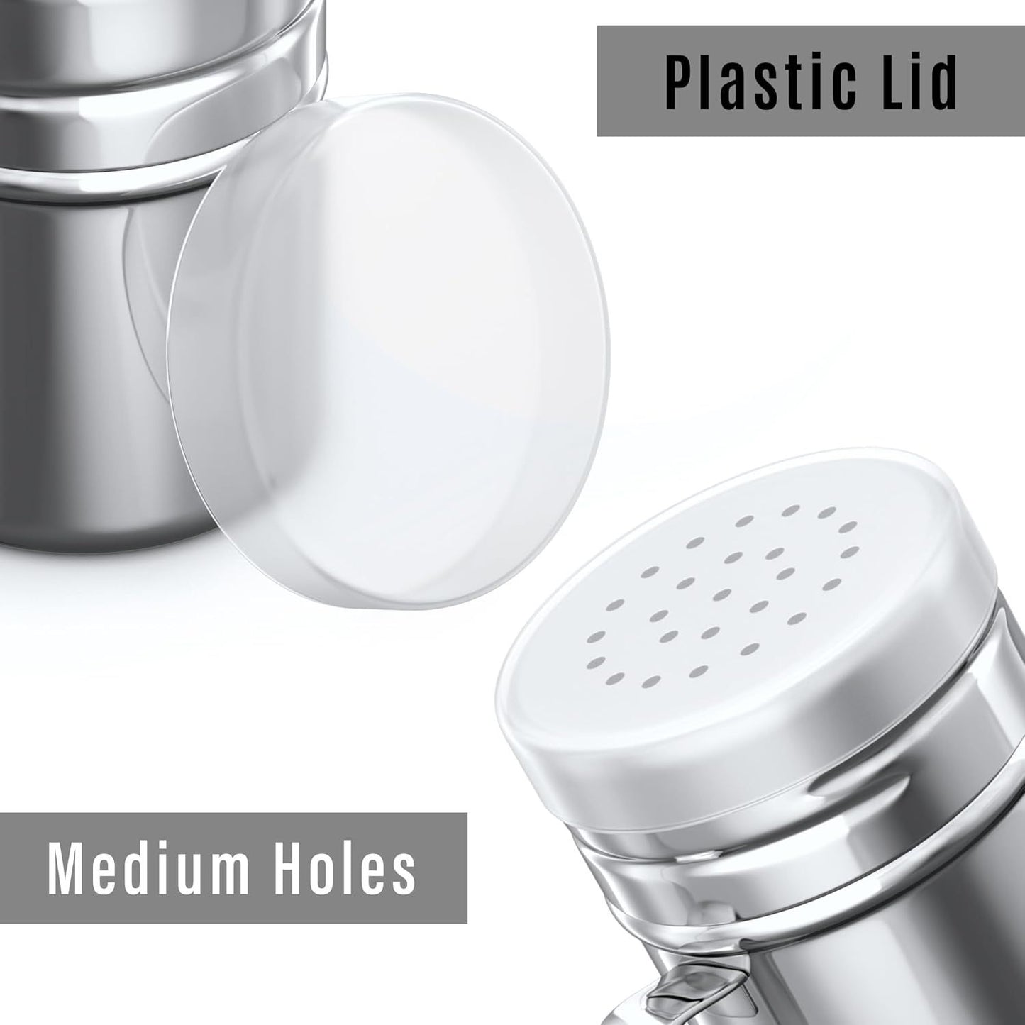 [1-pc] 6 oz Powdered Sugar Shaker Duster + [2-pcs] 6 oz Stainless Steel Salt Pepper Dredge Shakers - All with V1259-DP01-F-522
