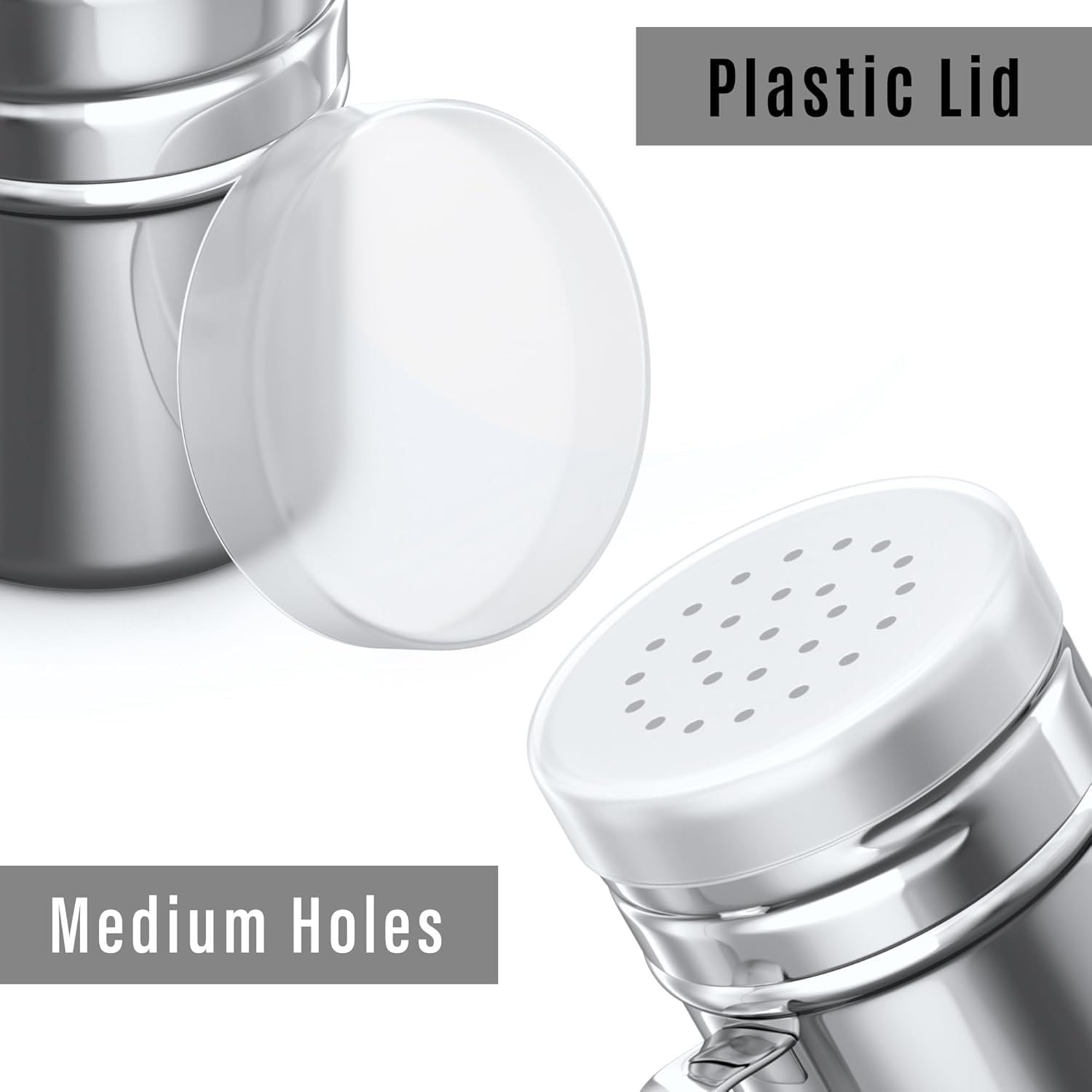 [1-pc] 6 oz Powdered Sugar Shaker Duster + [2-pcs] 6 oz Stainless Steel Salt Pepper Dredge Shakers - All with V1259-DP01-F-522