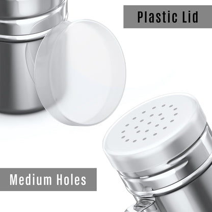 [1-pc] 6 oz Powdered Sugar Shaker Duster + [2-pcs] 6 oz Stainless Steel Salt Pepper Dredge Shakers - All with V1259-DP01-F-522