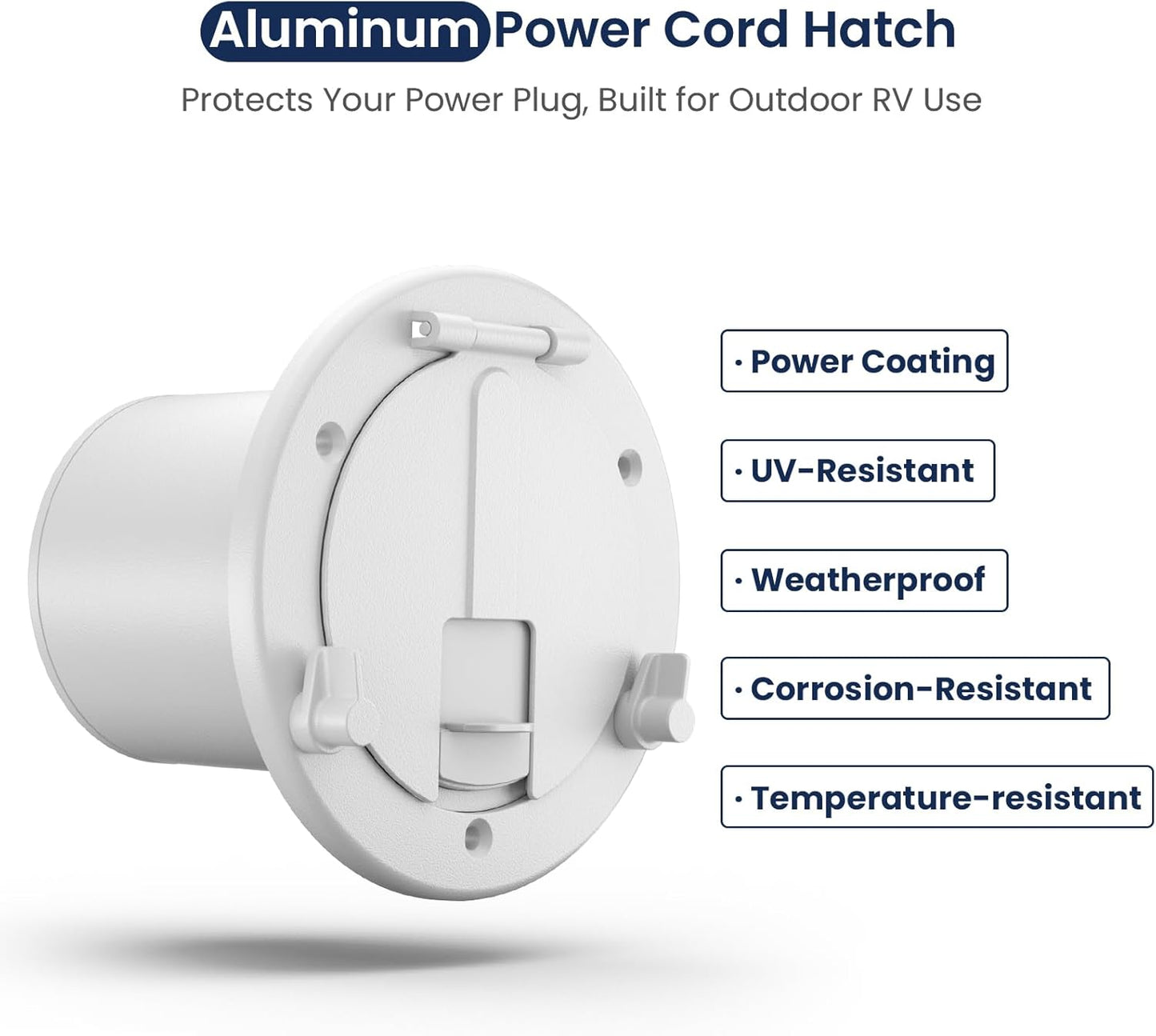Safoner Aluminum RV Power Cord Hatch Cover, Electric Cable Pass-Through Hatch, Accepts 30A/50A Plugs V1259-DP01-F-53