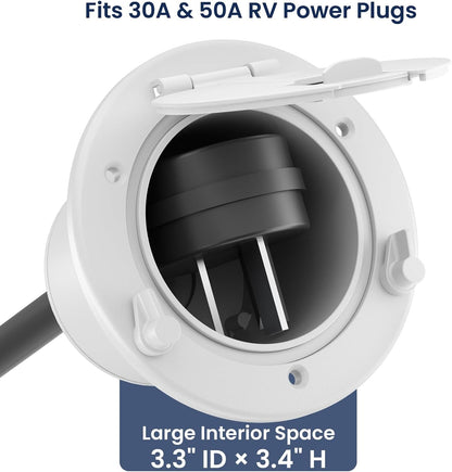 Safoner Aluminum RV Power Cord Hatch Cover, Electric Cable Pass-Through Hatch, Accepts 30A/50A Plugs V1259-DP01-F-53