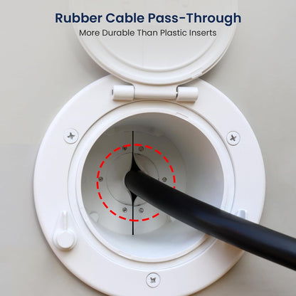 Safoner Aluminum RV Power Cord Hatch Cover, Electric Cable Pass-Through Hatch, Accepts 30A/50A Plugs V1259-DP01-F-53
