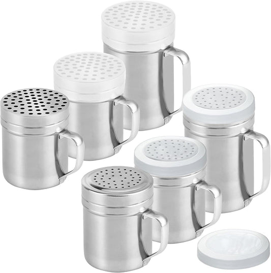 10 (2pcs) + 14oz o each Metal Salt Pepper Dredge + Parmesan Cheese Shakers - with Handles and Caps Bundle V1259-DP01-F-537