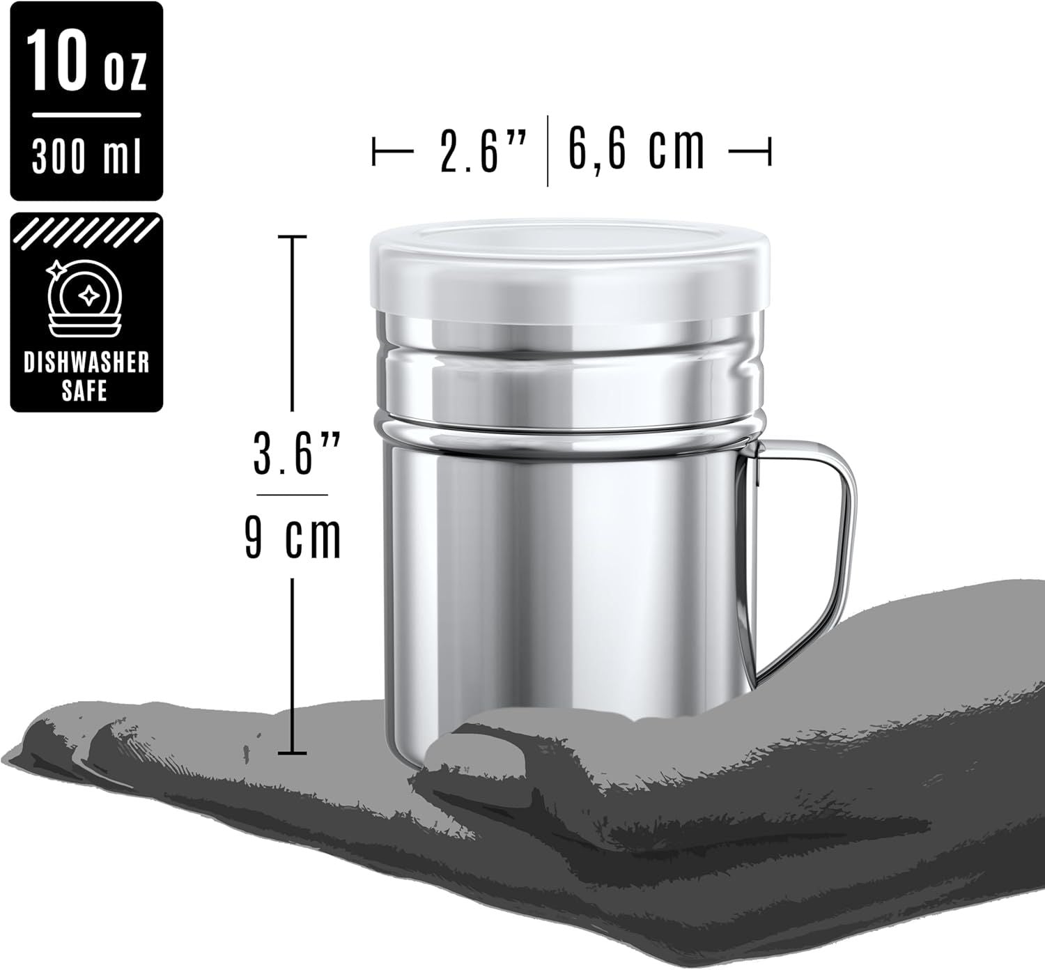 [2-pcs] 10oz Powdered Sugar Shakers (ine Mesh) + [1-pcs] 10oz Stainless Steel Salt Pepper Dredge Shaker - V1259-DP01-F-547