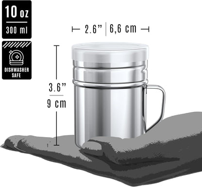 [2-pcs] 10oz Powdered Sugar Shakers (ine Mesh) + [1-pcs] 10oz Stainless Steel Salt Pepper Dredge Shaker - V1259-DP01-F-547