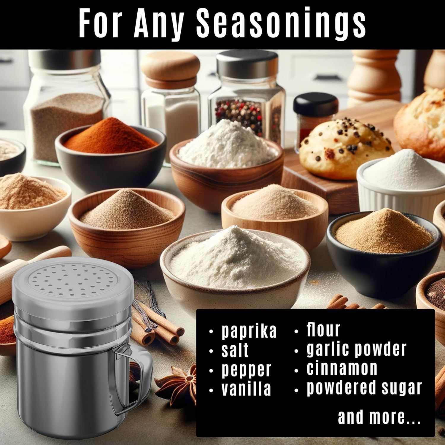 [2-pcs] 10oz Powdered Sugar Shakers (ine Mesh) + [1-pcs] 10oz Stainless Steel Salt Pepper Dredge Shaker - V1259-DP01-F-547