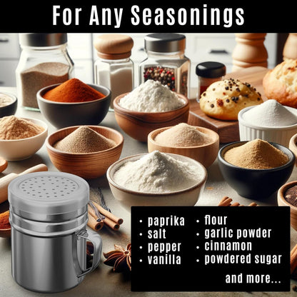 [2-pcs] 10oz Powdered Sugar Shakers (ine Mesh) + [1-pcs] 10oz Stainless Steel Salt Pepper Dredge Shaker - V1259-DP01-F-547