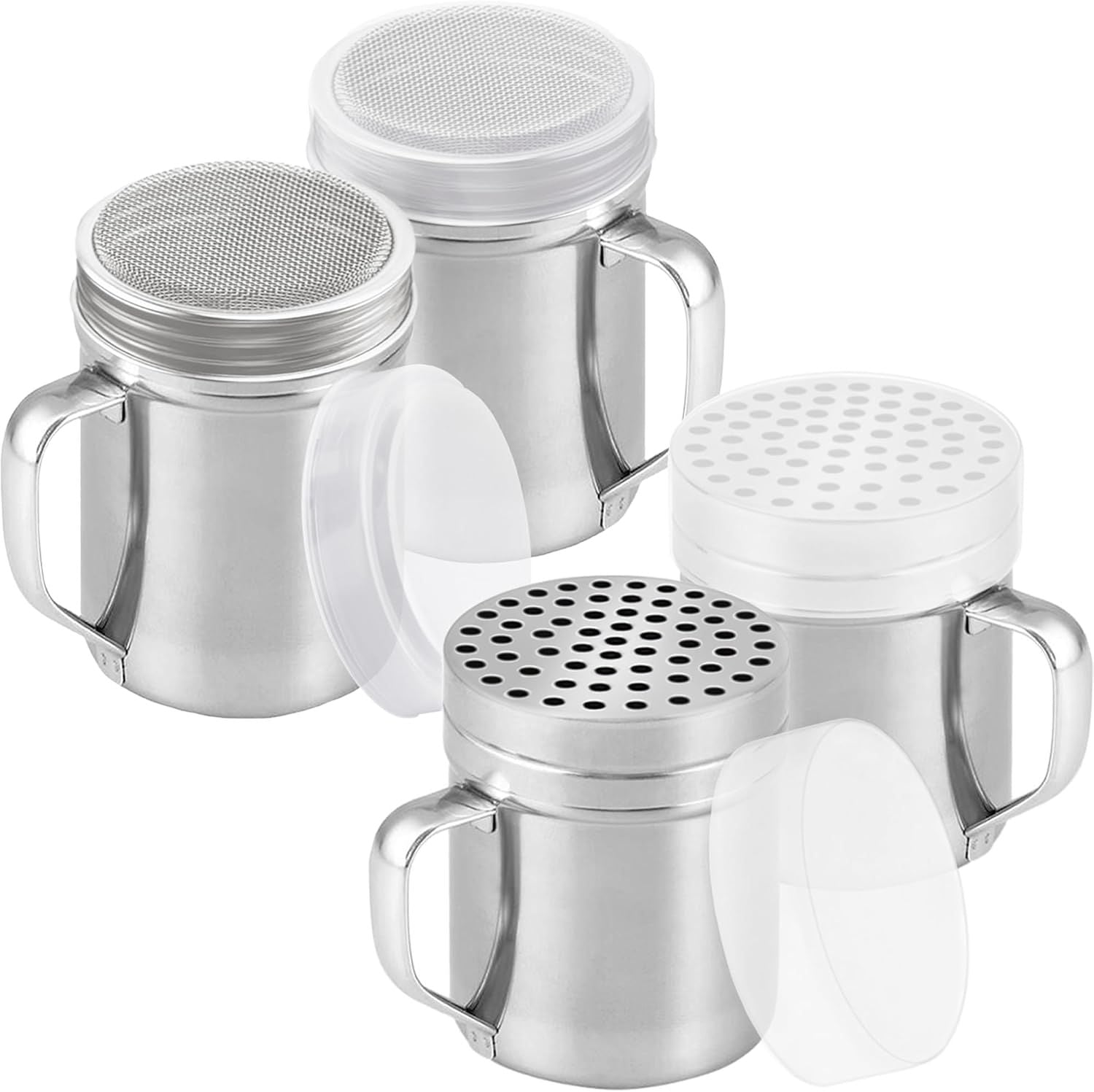 [2-pack] 10oz Metal Cheese Shaker with Large Holes, [2-pack] 10oz Powdered Sugar Shaker with ine Mesh - With V1259-DP01-F-552