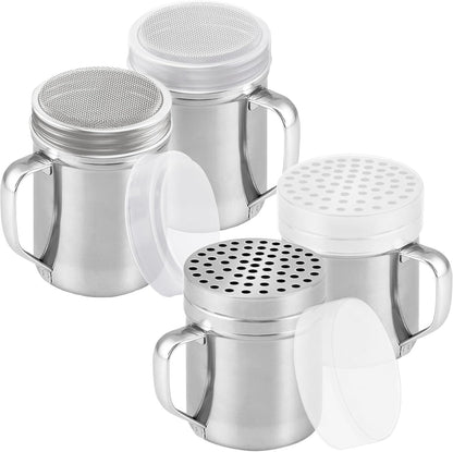 [2-pack] 10oz Metal Cheese Shaker with Large Holes, [2-pack] 10oz Powdered Sugar Shaker with ine Mesh - With V1259-DP01-F-552
