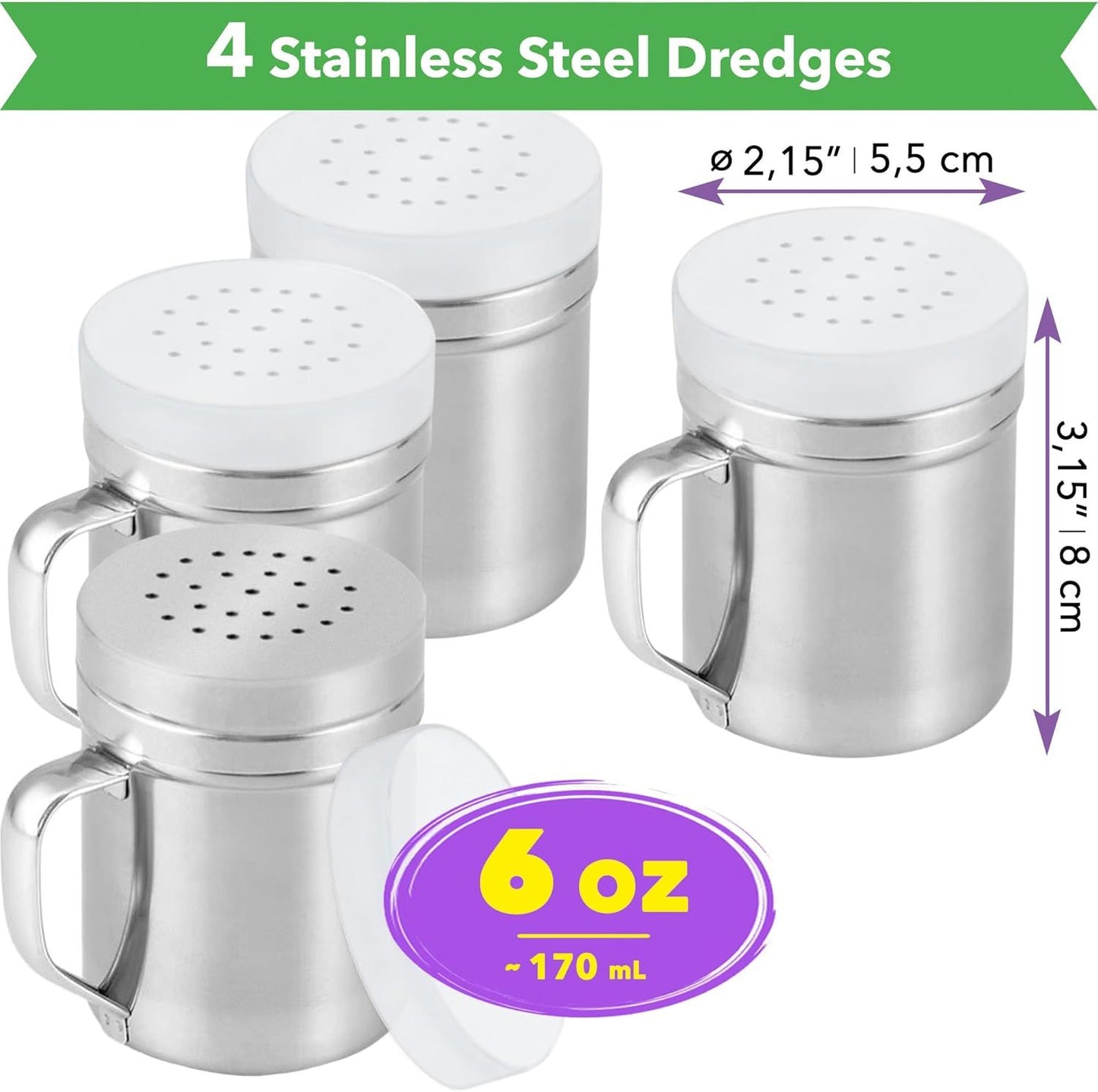 [4-pack] 6oz Metal Salt & Pepper Shaker with Holes, [4-pack] 10oz Metal Salt & Pepper Shaker with Holes - V1259-DP01-F-553