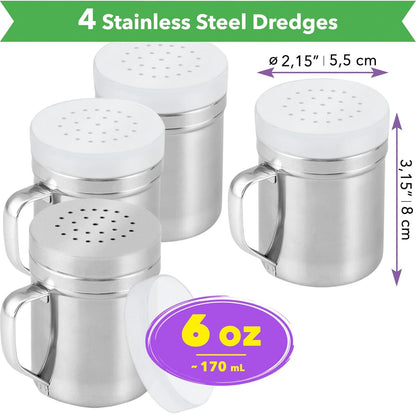 [4-pack] 6oz Metal Salt & Pepper Shaker with Holes, [4-pack] 10oz Metal Salt & Pepper Shaker with Holes - V1259-DP01-F-553
