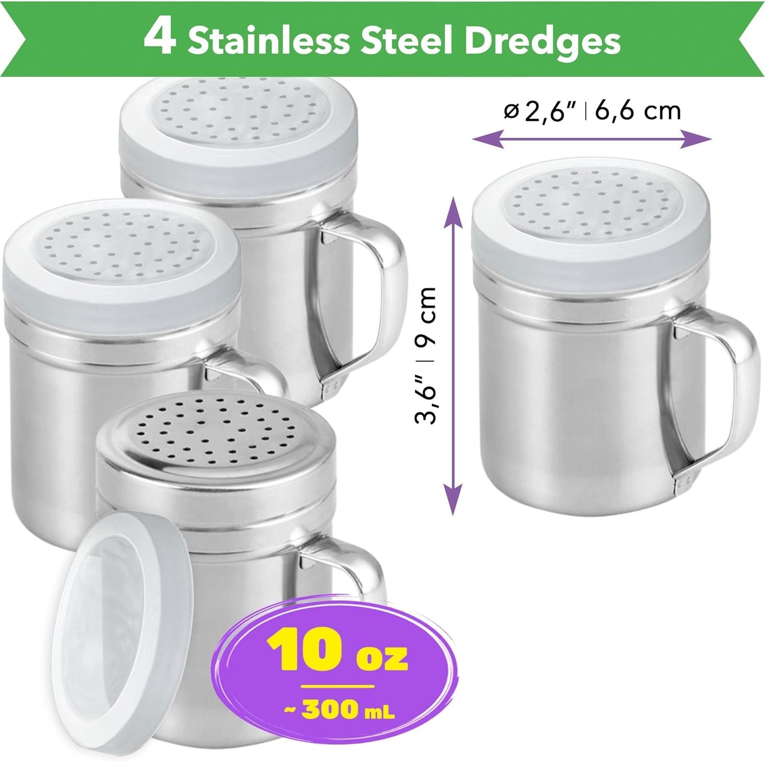 [4-pack] 6oz Metal Salt & Pepper Shaker with Holes, [4-pack] 10oz Metal Salt & Pepper Shaker with Holes - V1259-DP01-F-553