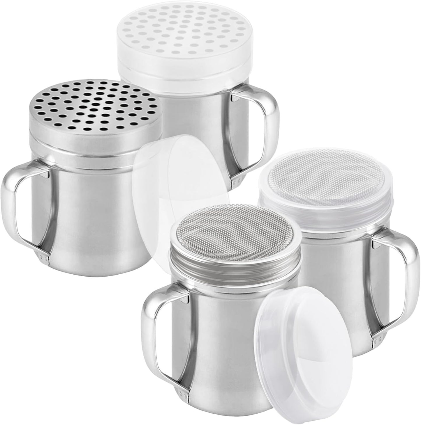 [2-pack] 6oz Powdered Shaker with ine Mesh, [2-pack] 10oz Metal Parmesan Cheese Shaker with Large Holes - V1259-DP01-F-554