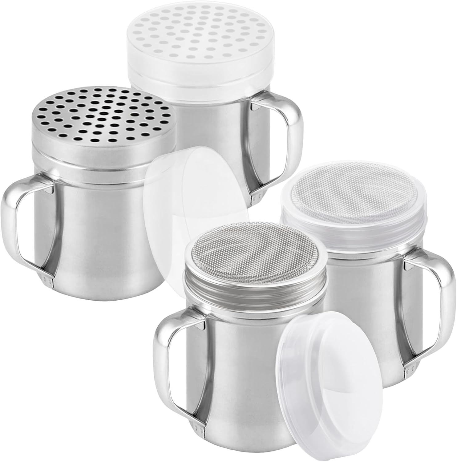 [2-pack] 6oz Powdered Shaker with ine Mesh, [2-pack] 10oz Metal Parmesan Cheese Shaker with Large Holes - V1259-DP01-F-554