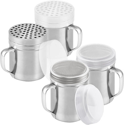 [2-pack] 6oz Powdered Shaker with ine Mesh, [2-pack] 10oz Metal Parmesan Cheese Shaker with Large Holes - V1259-DP01-F-554