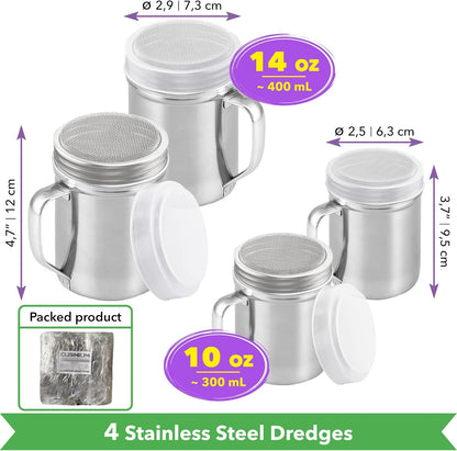 [2-pack] 10 Oz + [2-pack] 14 Oz ine Mesh Shakers With Handle and Lids V1259-DP01-F-555