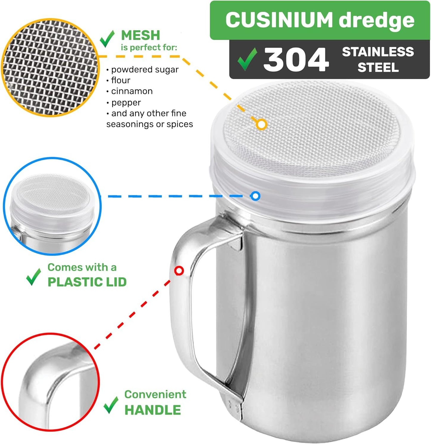 [2-pack] 10 Oz + [2-pack] 14 Oz ine Mesh Shakers With Handle and Lids V1259-DP01-F-555