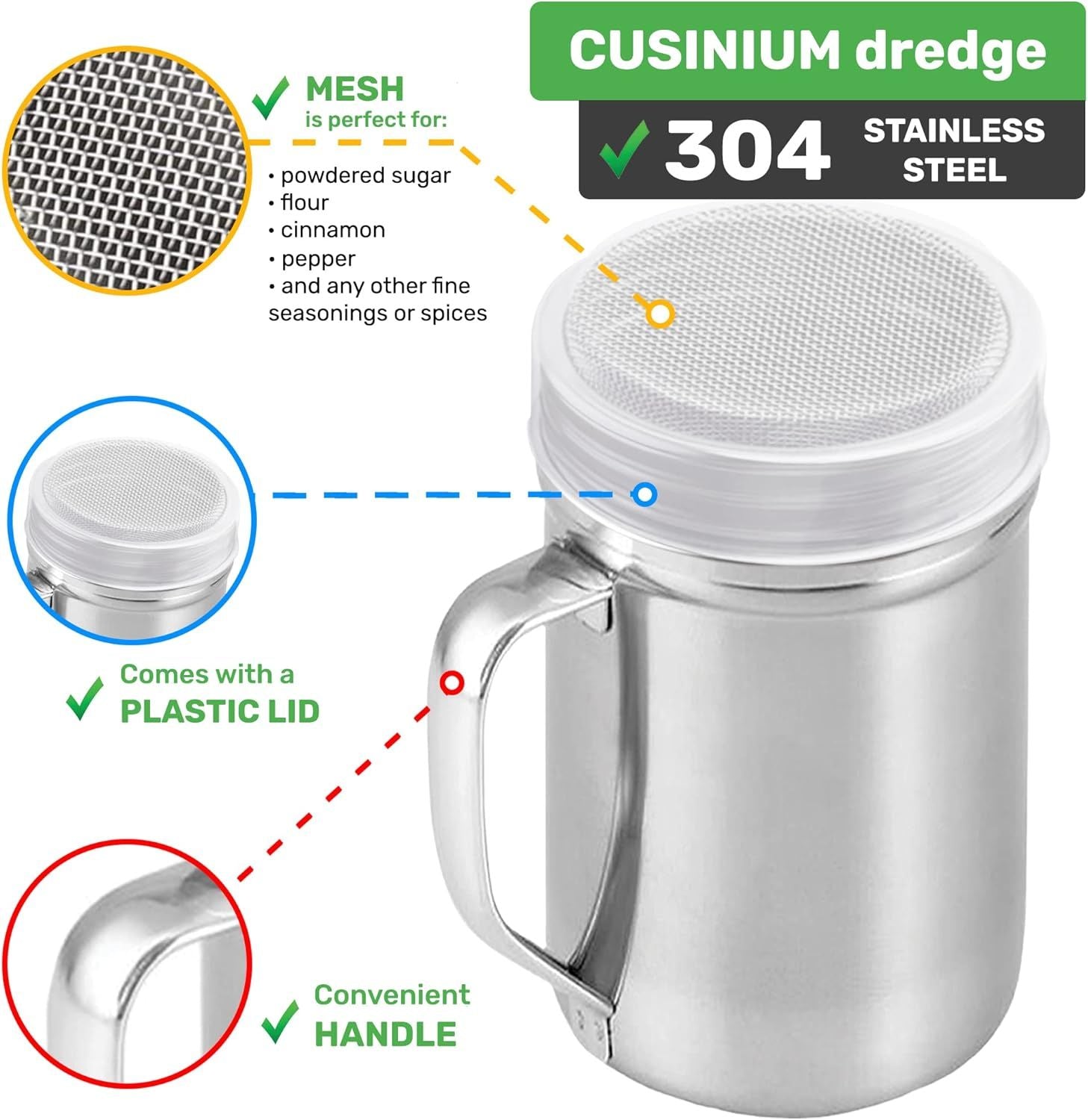 [2-pack] 10 Oz + [2-pack] 14 Oz ine Mesh Shakers With Handle and Lids V1259-DP01-F-555