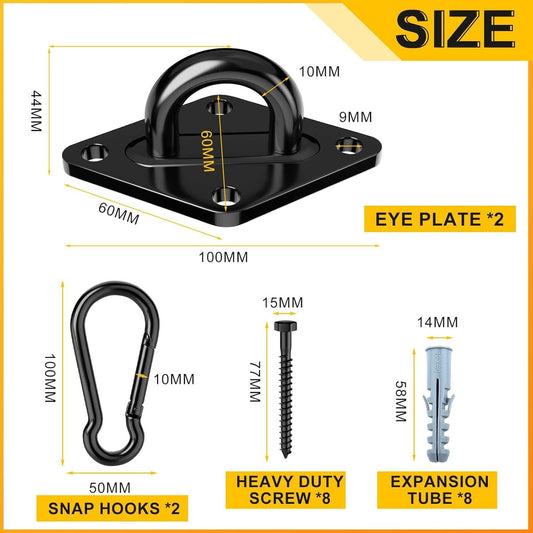 Heavy Duty Black Hammock Hooks Screws Bolts Included, Over 1700 lb Rust-Resistant Swing Hook Hardware, M10 V1259-DP01-F-572