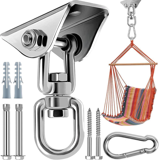360 Rotating Hammock Hanging Kit - Heavy Duty Stainless Steel 1000 lb Loading Hammock Hooks or Trapeze, Yoga, V1259-DP01-F-573