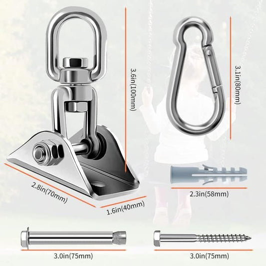 360 Rotating Hammock Hanging Kit - Heavy Duty Stainless Steel 1000 lb Loading Hammock Hooks or Trapeze, Yoga, V1259-DP01-F-573