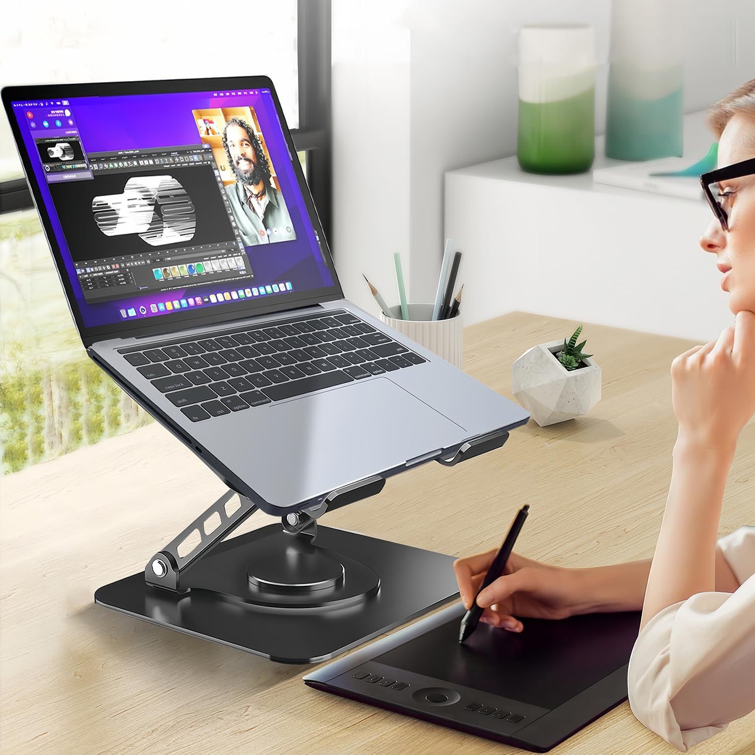 Adjustable Laptop Stand or Desk, Dual oldable Computer Riser with Heat-Vent, Ergonomic Sit to Notebook Holder V1259-DP01-F-574