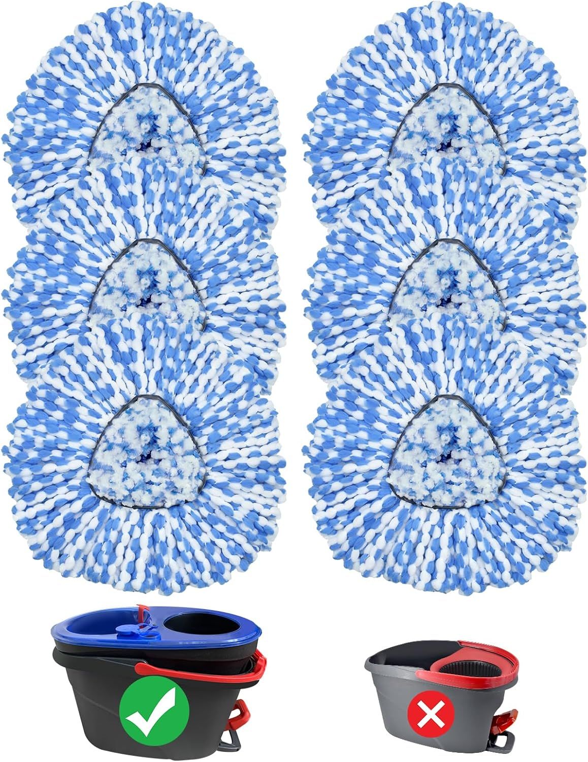 Mop Replace Head, 6 Pack Mop Heads Replacements or Oceda RinseClean 2-Tank System, Spin Mop Replacement Head, V1259-DP01-F-595