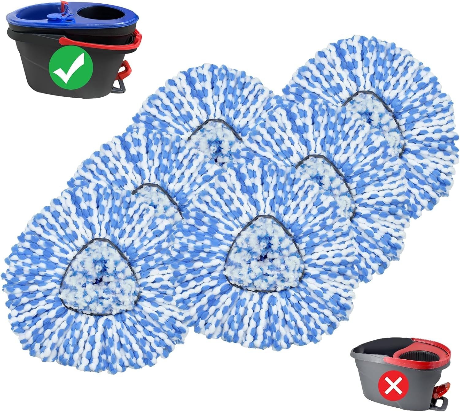 Mop Replace Head, 6 Pack Mop Heads Replacements or Oceda RinseClean 2-Tank System, Spin Mop Replacement Head, V1259-DP01-F-595