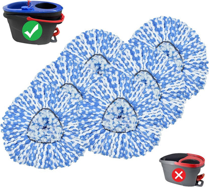 Mop Replace Head, 6 Pack Mop Heads Replacements or Oceda RinseClean 2-Tank System, Spin Mop Replacement Head, V1259-DP01-F-595