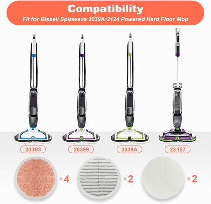 Spinwave Mop Pads Replacement Set Compatible with Bissell Spinwave 2039A 2124: 4 Heavy Scrub Pads, 2 Sot V1259-DP01-F-597
