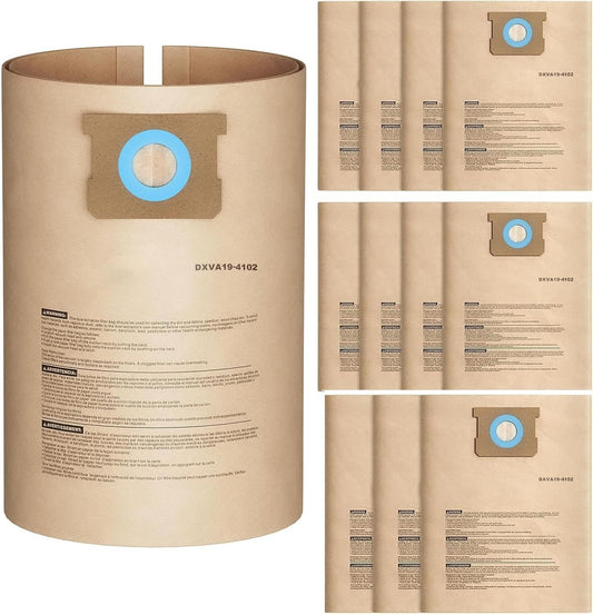 12 Pack DXVA19-4102 Dust Bags or DEWALT 12-16 Gallon Wet Dry Vacuum, Compatible with DXV12P DXV14P DXV16P V1259-DP01-F-612