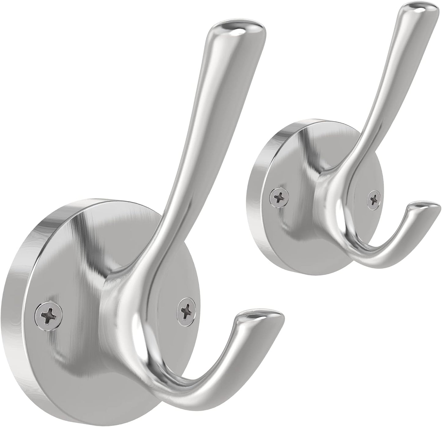 Brushed Nickel Wall Hooks Towel Hooks, 2 Pack Coat Robe Hook Heavy Duty Bathroom Double Hook Wall Mounted, V1259-DP01-F-65